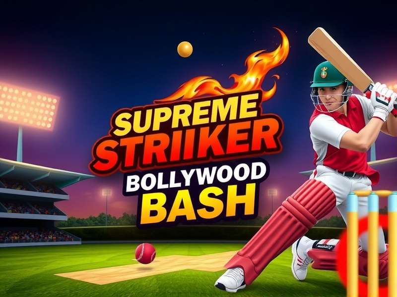 Supreme Striker Bollywood Bash game banner featuring cricket and Bollywood elements